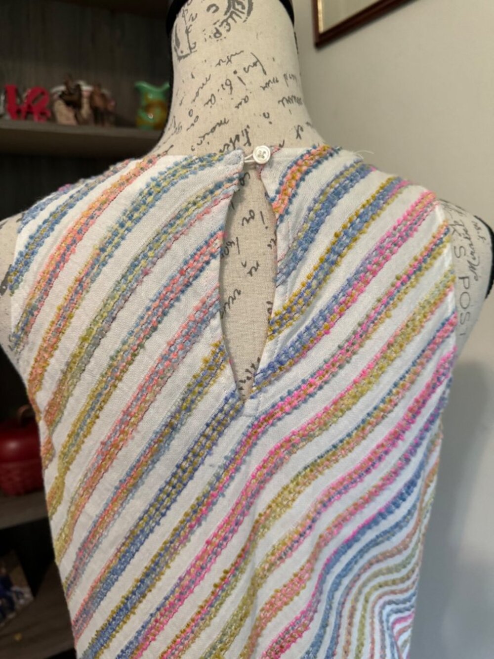 Lou & Grey Dress Diagonal Rainbow Stripe Sleeveless Sundress Small Summer - Picture 10 of 11